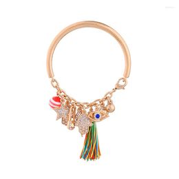 Charm Bracelets Antique Gold Color Circle Trendy Bangles For Women Crystal Star Hand Colorful Tassel Pendant Bracelet