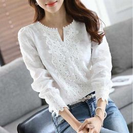 Women Arrival Spring Basic Chiffon Blouse Shirts Ladies Lace Solid Long Sleeve Casual Tops Embroidery Plus Size SH190829339y