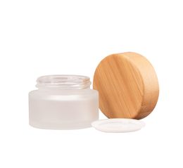 wholesale Frosted Glass Jar Cream Bottles Round Cosmetic Jars Hand Face Packing Bottle 5g 50g With Wood Grain Cover ZZ