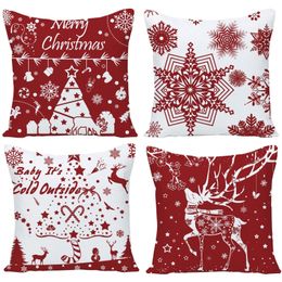 Pillow Case Christmas white pattern printing red linen pillowcase sofa cushion cover home improvement can be Customised for you 40x40 50x50 230918