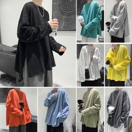 Men's T Shirts 2023 Fashion Autumn Solid Colour Long-Sleeved Sweater Loose Fit Cool Slit Pullover Couple's Top