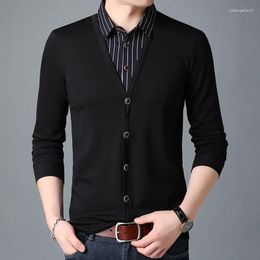 Men's Polos Social Business Men Slim Stripe Polo Shirts Streetwear Fashion Male Clothes Spring Autumn Cotton Long Sleeve Black Casual Tops