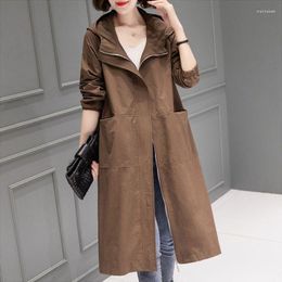 Women's Trench Coats 2023 Women French Temperament Coat Autumn Fashion Design Vintage Hooded Loose Double Breasted Windbreaker Female H70