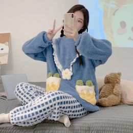 Women's Sleepwear 2023 Winter Plus Size Long Sleeve Thick Warm Flannel Pyjama Sets For Women Korean Loose Suit Pijama Mujer Home Clothes