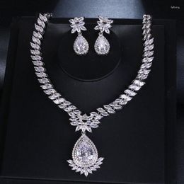 Necklace Earrings Set Luxury Brilliant Water Drop Cubic Zirconia Jewellery For Women Engagement Dinner Dress Accessories
