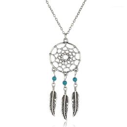 Whole-Ancient Silver Colour Alloy Girl Chian necklaces For Women Vintage Korea Dream Catcher Leaves Pendant Necklace Jewellery co264t