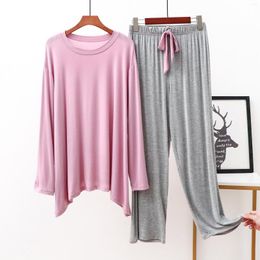 Women's Sleepwear Spring Modal Pajamas Summer Thin Loose Size Breathable Home Casual Round Neck Set Colored Furnishing