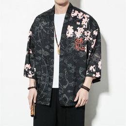 Chinese Style Dragon Kimono Cardigan Shirts Men Hip Hop Streetwear Kimono Shirt Japanese Mens Shirt Summer 2020191o