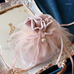Gift Wrap 50pcs Pink Wedding Favours Candy Bags Tulle Sweet Bag Unique Design Party Supplies Handbag Bomboniera Sachet