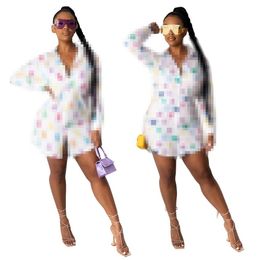 Fashion Design Clothes Women Sexy Casual Letter Digital Printed Long Sleeve Shirts Dress Plus Size S-2XL287y