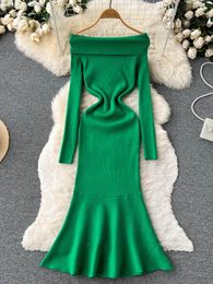 Casual Dresses Evening Party For Women 2023 Sexy Off Shoulder Elegant Mermaid Midi Dress Fall Winter Long Sleeve Knitted