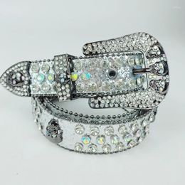 Belts Luxury Rhinestone Belt Fashionable Silver Black PU Leather Inlaid For Men And Women