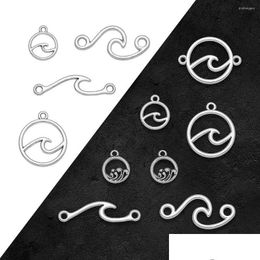 Charms Antique Sier Plated Wave Connector Sea Ocean Pendants For Diy Bracelets Jewellery Making Findings Supplies Accessories Drop Deliv Dhebi