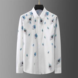 Minglu Peacock Feathers Digital Printing Male Shirts Luxury Long Sleeve Casual Mens Dress Fashion Slim Party Man Men's218h