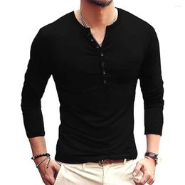 Men's T Shirts Long Sleeve Slim Men T-Shirt Young Man Pure Color Tops Tees Shirt Collar For Male Tshirt