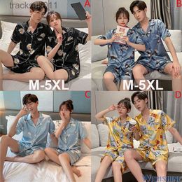 Women's Sleepwear Plus Size M-5XL Men Women Unisex Couple Short Sleeve Silk Satin Pyjamas Set Male Female Sweet Pajamas Sleepwear L230918