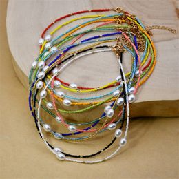 Women Choker Seed Beads Strand Necklace Women String Collar Pearl Charm Colourful Handmade Bohemia Collier Femme Jewellery Gift
