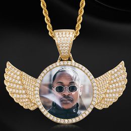 Custom Made Po Wings Iced Out Bling Cubic Zircon Pendant Necklace For Men Hip Hop Jewellery With Rope Chain281s