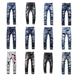 Men Ripped Slim Fit Jeans Fashion Skinny Straight Leg Washed Mens Frayed Motocycle Denim Pants Hip Hop Stretch Biker Men's Tr188E