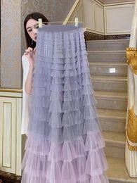 Women's Pants Small Escaping Princess Cake Skirt 2023 Spring High Waist Slim Design Feeling Purple Mesh Half