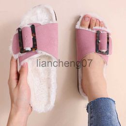 Slippers Comwarm 2023 Fashion Fur Flats Slippers For Women Indoor Outdoor Cork Footbed Plush Flat Flip Flops Adjustable Cosy Home Slides x0916