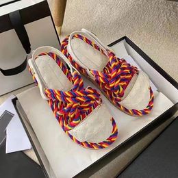 Fashion Sandals Slides Blade Slippers Casual shoes top quality Designer Women's black white pink yellow Hemp Rope Sandals Ladies Platform Summer versatile slippers