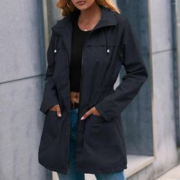 Women's Trench Coats Women Jacket Solid Color Windproof Waterproof Mountaineering Sports Hooded Casual Raincoat Fashion Mid Length Jackets