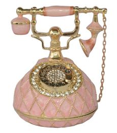 Rosafarbenes antikes Telefon, mit Juwelen besetzte Schmuckschatulle zum Sammeln, mit Kristallen, emaillierte Weihnachtsgeschenke283C5985215