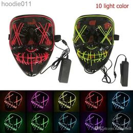 Costume Accessories Halloween Mask LED Glow Party Supplies Voice Control 3 Modes EL Wire Light Up The Purge Movie Costume Party Grimace Jester Jolly Masks Full Face L2