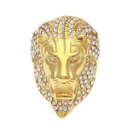 Iced out Lion head Rings For Mens Hip Hop crystal Rhinestone Gold animal Sign Rings women Rapper Hiphop Jewelry Gift265l