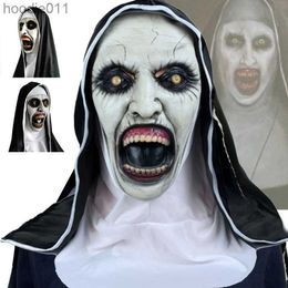 Costume Accessories Party Masks The Horror Scary Nun Latex Mask WHeadscarf Valak Cosplay for Halloween Costume Face Masques with Headpiece 221203 L230918