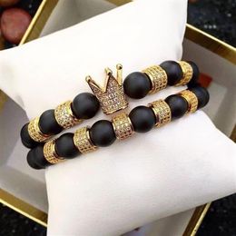 2pcs set Crystal Ball Ethnic Hollow Rivet Charm Bracelets Set For Women Men Jewellery Matte Beaded Bracelet Accessories Gift Valenti269b