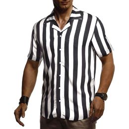 Newest Arrival Men Summer Black and White Striped Short Sleeve Shirt Male Summer Fashion Casual Patchwork Blouse Outfits249q