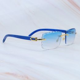 Small Diamond Cut Sunglasses Y2K Luxury Carter Designer Rimless Sunglass Mens Decoration Blue Wood Shades Eyewear Glasses Women