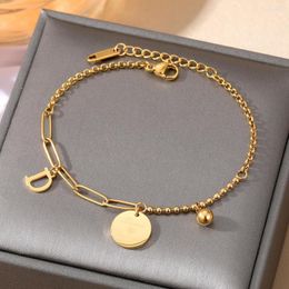 Charm Bracelets Stainless Steel Bracelet For Women Ball Letter Love Dream Pendant Beads Chain Gold Colour Fashion Jewellery