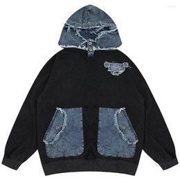 Men's Hoodies Fashion High Street Oversized Hip Hop With Jeans Patchwork Streetwear Loose Fit Y2K Sweatshirt Hooded Harajuku Hoody