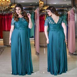 Plus Size Special Occasion Dresses Evening Dresses O-Neck Prom Party Gown New Custom Lace Up Zipper A Line Chiffon Lace Pleat