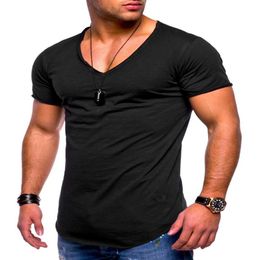 Men's Tank Tops T-shirt Explosion Models Large Size V-neck Stretch Solid Color Short Sleeve Youth Base Shirt Factory Direct V253M