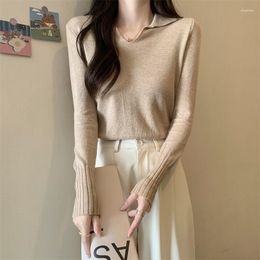 Women's T Shirts Women Autumn Polo Neck Knit Shirt Korean Version Slim Fit Long Sleeved Tops Harajuku