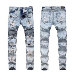 Men's Jeans And American European High Street Fashion Man Wear Torn Cloth Beggar Dress Hand-Painted Color Paint Denim Hole Tr293k