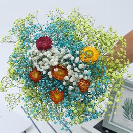 Decorative Flowers 80g Colorful Gypsophila And 6pcs Chrysanthemum Composition Of Bouquets Natural Real Dried For Home Wedding Decor