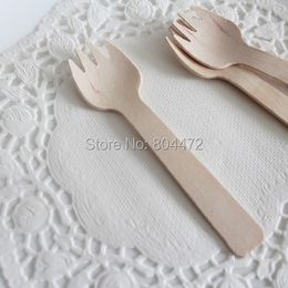 Disposable Dinnerware 100pc Wooden SPORKS Biodegradable Cutlery Party Disposable Wedding Eco-Friendly Forks Restaurant and Pub Party Buffet Mini Forks 230918