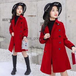 Women's Wool Blends Girls Coat Kids Woollen Cloth 2023 Red Thicken Warm Winter Autumn Kids Cotton Outwear Wool Fleece Plus Size Children's ClothingL230918