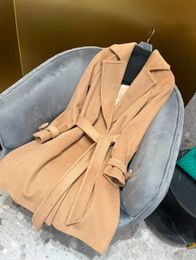 Lapel Neck camel MMAX Medina camel wool long Coats Women Blends Outerwear