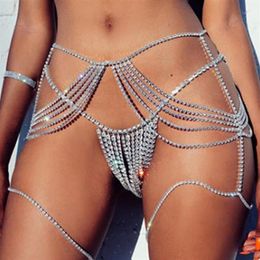 Fashion- Design Multi cup chain crystal leg chain women sexy body jewelry hiphop rhinestone belly chains rock body chain288z