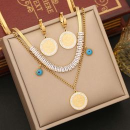 New Arrivals designer Jewellery Zircon Stainless Steel Double Layer Chain Drop Oil Eye Collar Chain Coin Necklace N1259 Celtic