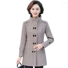 Women's Trench Coats Spring Autumn Women Jacket Fashion Plaid Windbreaker Coat Double Breasted Mid Length Middle Aged Female Outwear