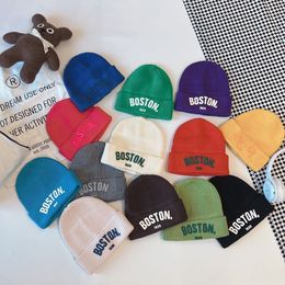 Caps Hats Solid Color Lettter Kids Beanie Cap Winter Warm Baby Knitted Hat Retro Hip Hop Children Girls Boys Skullies Bonnet 230918