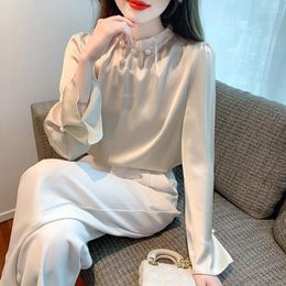 Women's Blouses Solid Chiffon Shirt Summer 2023 Casual Long Flare Sleeve Top O-Neck Ladies Clothing YCMYUNYAN