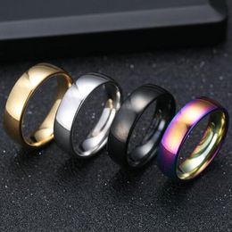 Bulk lots 100pcs Mix lot GOLD SILVER BLACK RAINBOW 6mm Stainless Steel Wedding Rings Simple Band Engagement Rings Unisex 272d